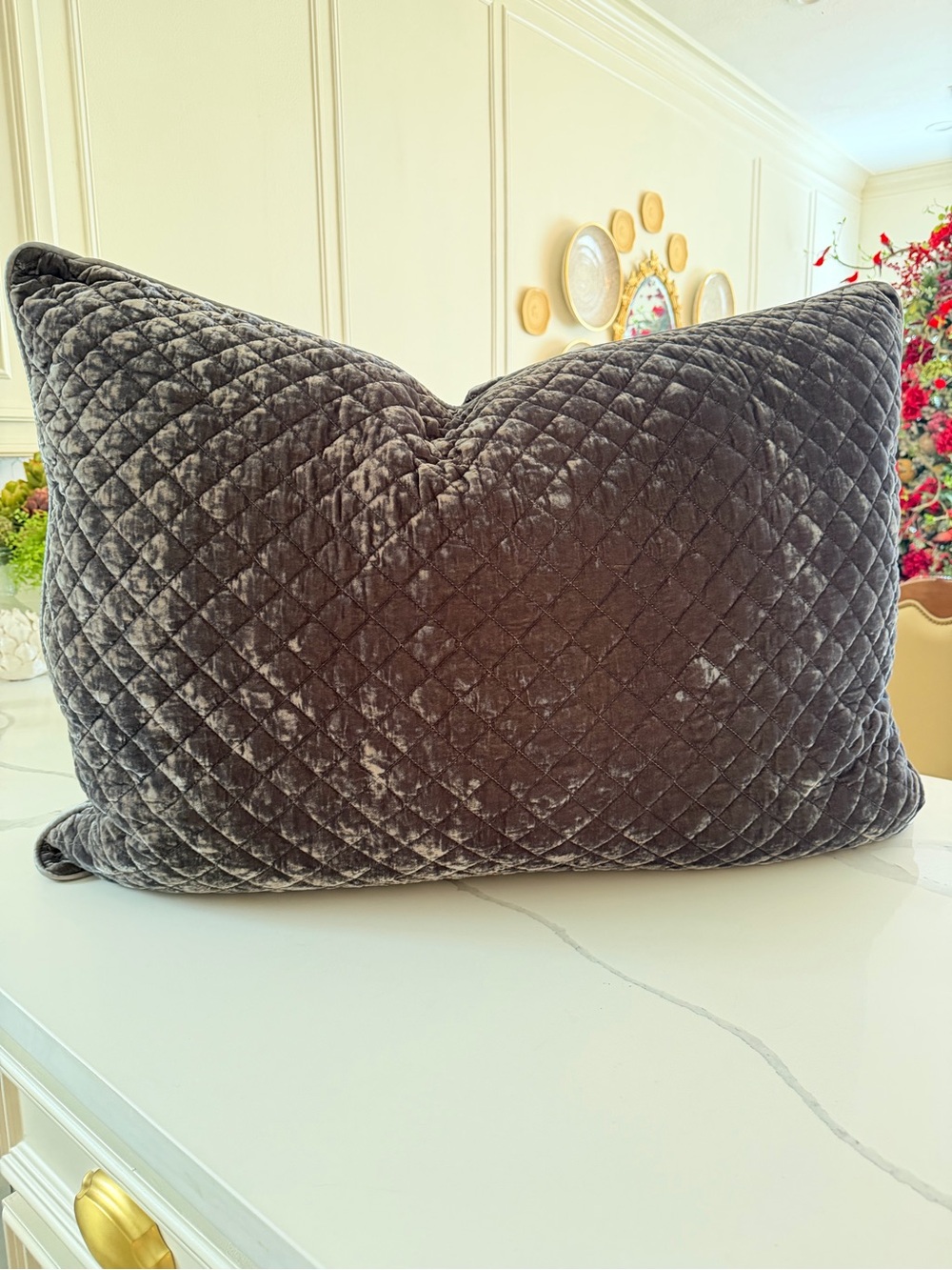 Bella Notte Quilted Silk Velvet “Royal”  Euro Sham in the color “Moonlight”